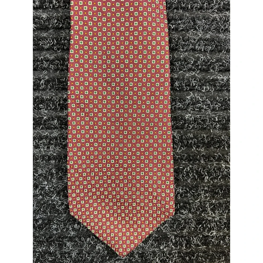 Polo Ralph‎ Lauren Necktie Silk Handmade Geometric Pattern Burgundy